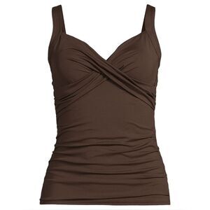 Land’s End Plus Standard Sizes wrap underwire Rich Coffee Brown tankini top Var